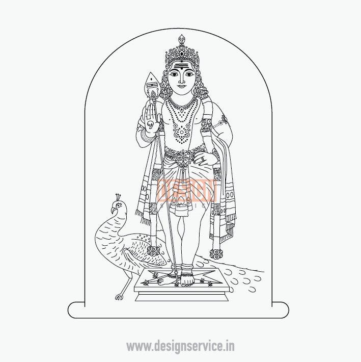 Engraving Design Deity Peacock (murugan - Kartikeya)
