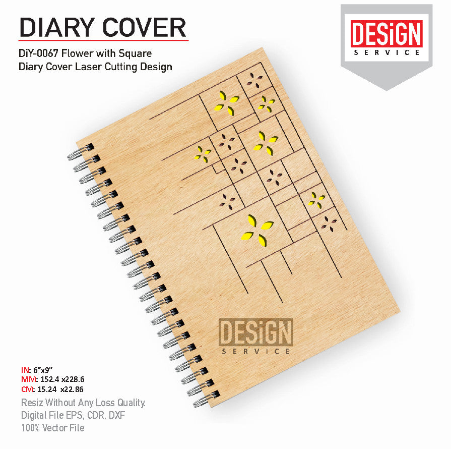 DiY Art Flower with Square Diary Cover Laser Cutting Design