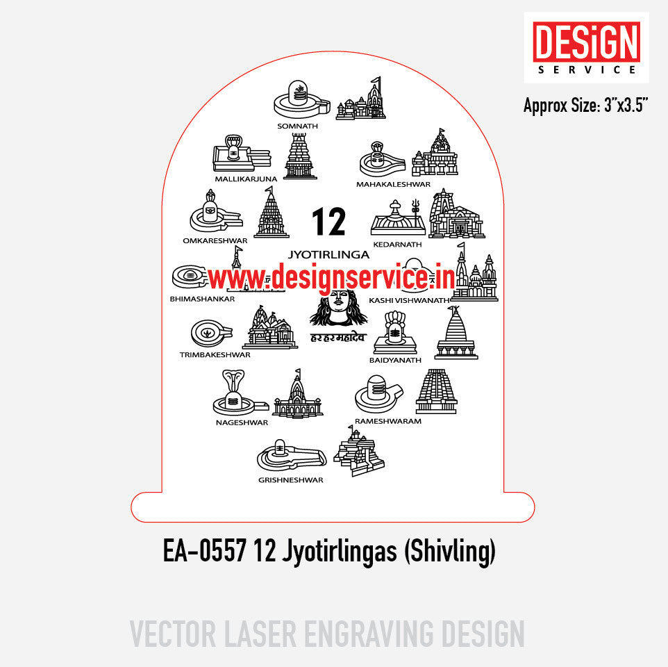 Engraving Design 12 Jyotirlingas (Shivling)