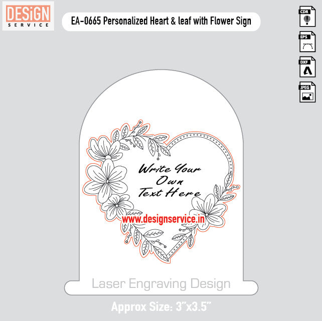 Engraving Design Personalized Heart & leaf with Flower Sign