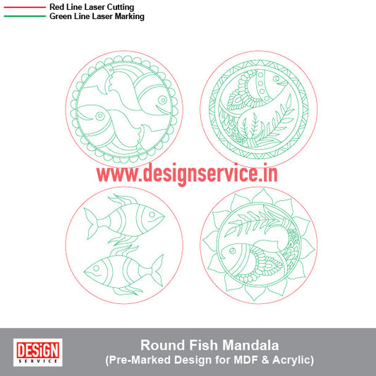 Pre-Marked Design Round Fish Mandala