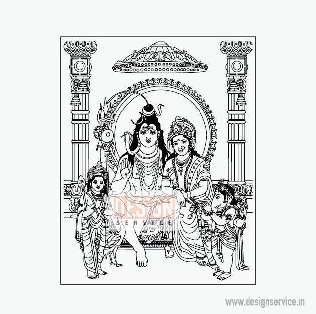 Engraving Design Lord Shiv Parvati Kartike & Ganesh (Shiv Parivar)