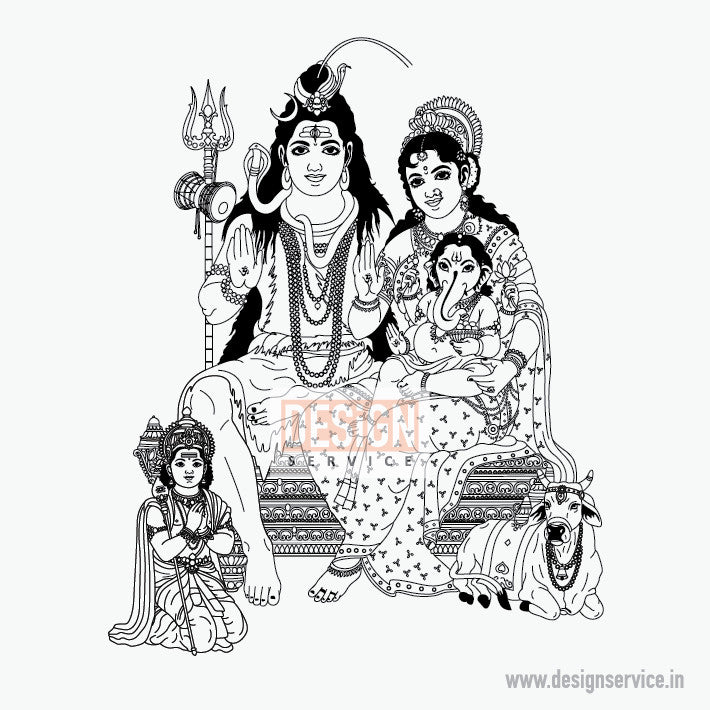 Engraving Design Lord Shiv Parvati Kartike & Ganesh (Shiv Parivar)