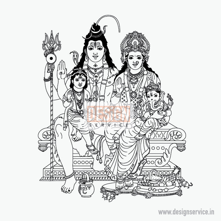 Engraving Design Lord Shiv Parvati Kartike & Ganesh (Shiv Parivar)