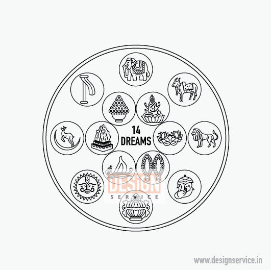 Engraving Design Trishala Mata ke 14 Sapne (Jainism -14 Dreams)