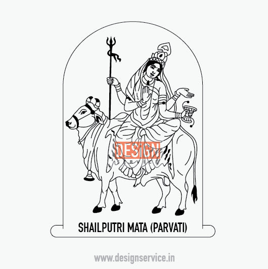 Engraving Design Shailputri Mata (Parvati)