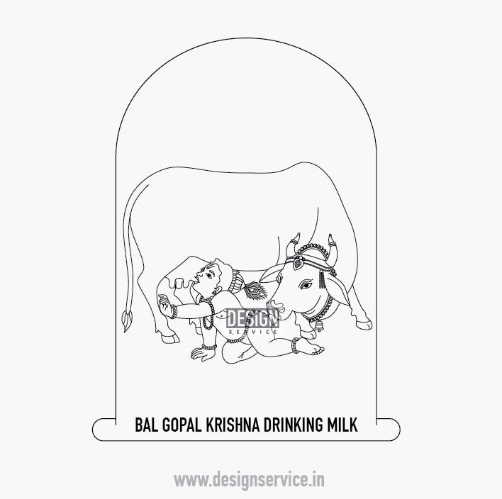 Engraving Design God Bal Gopal Krishna Drinking Milk