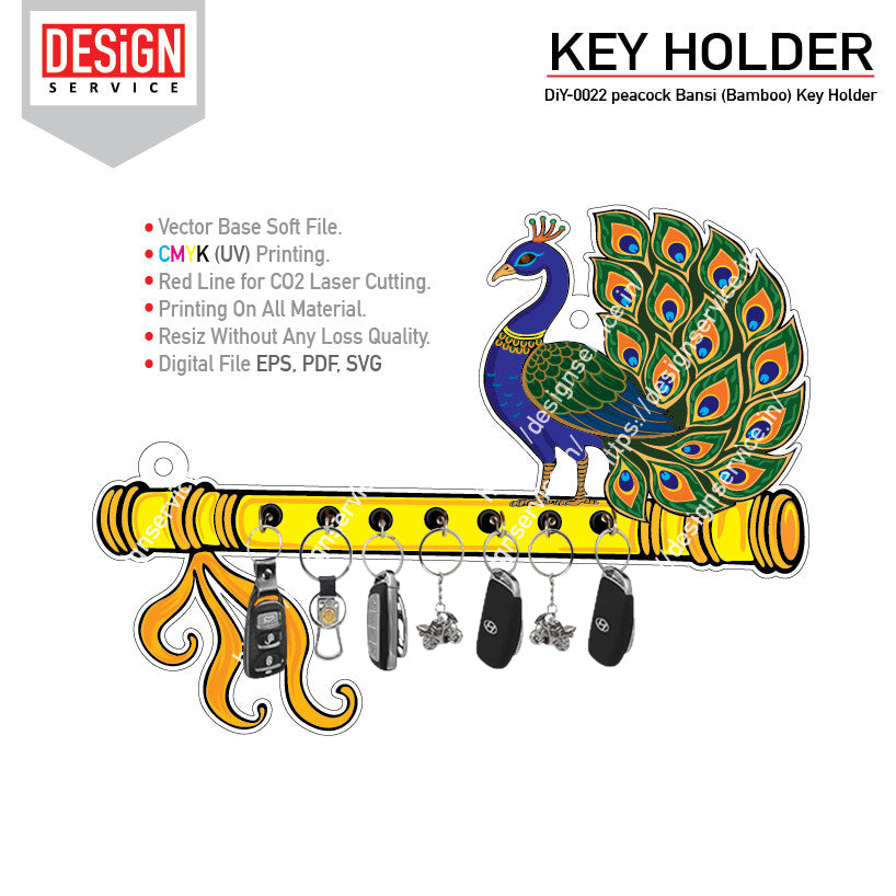 DiY Art Peacock Bansi (Bamboo) Key Holder