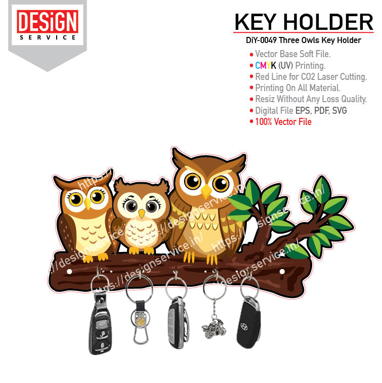 DiY Art Three Owls Key Holder