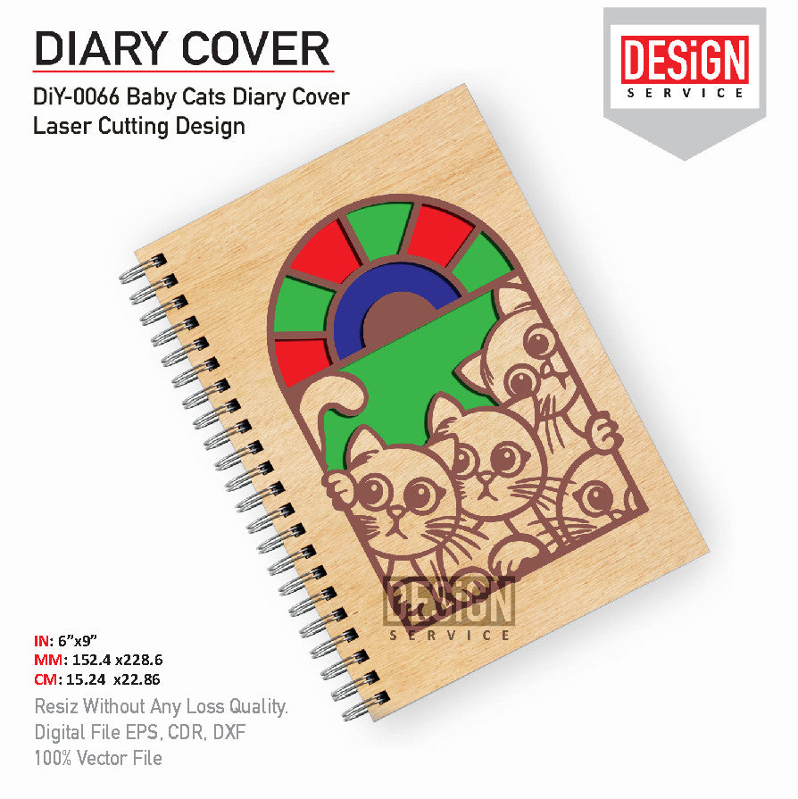 DiY Art Baby Cats Diary Cover Laser Cutting Design