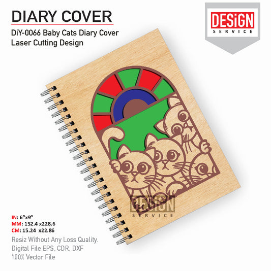 DiY Art Baby Cats Diary Cover Laser Cutting Design