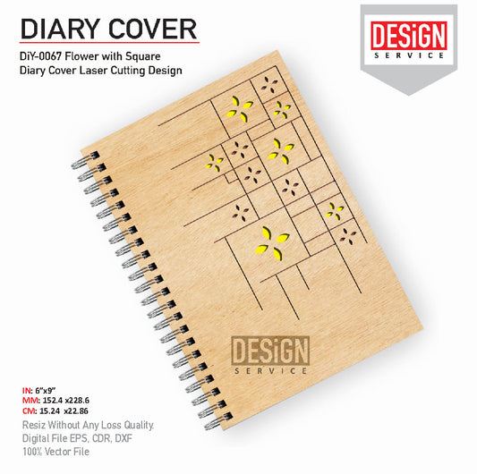 DiY Art Flower with Square Diary Cover Laser Cutting Design