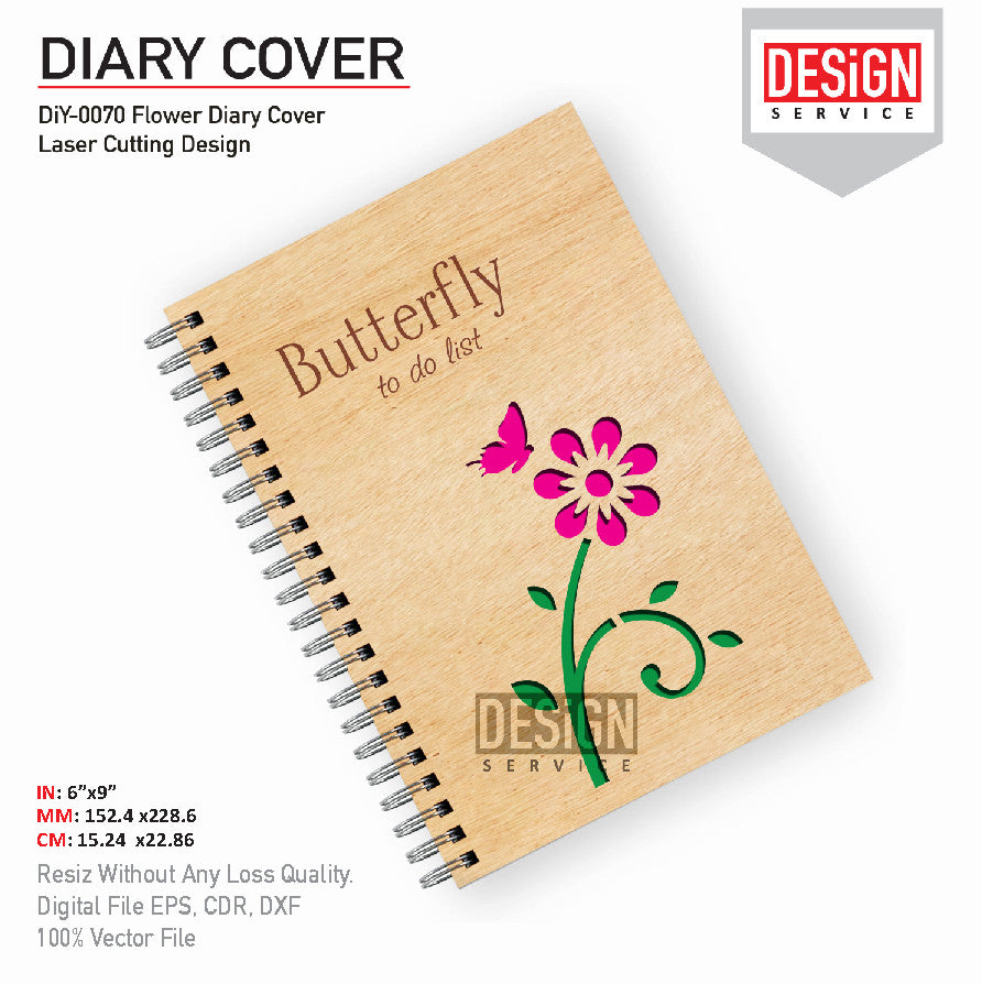 DiY Art Flower Diary Cover Laser Cutting Design