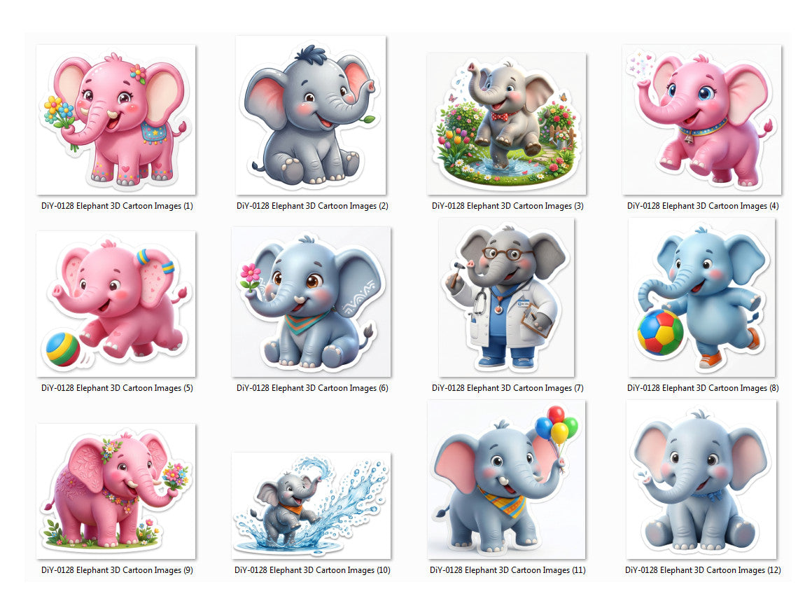 Elephant 3D Cartoon Images DiY Art