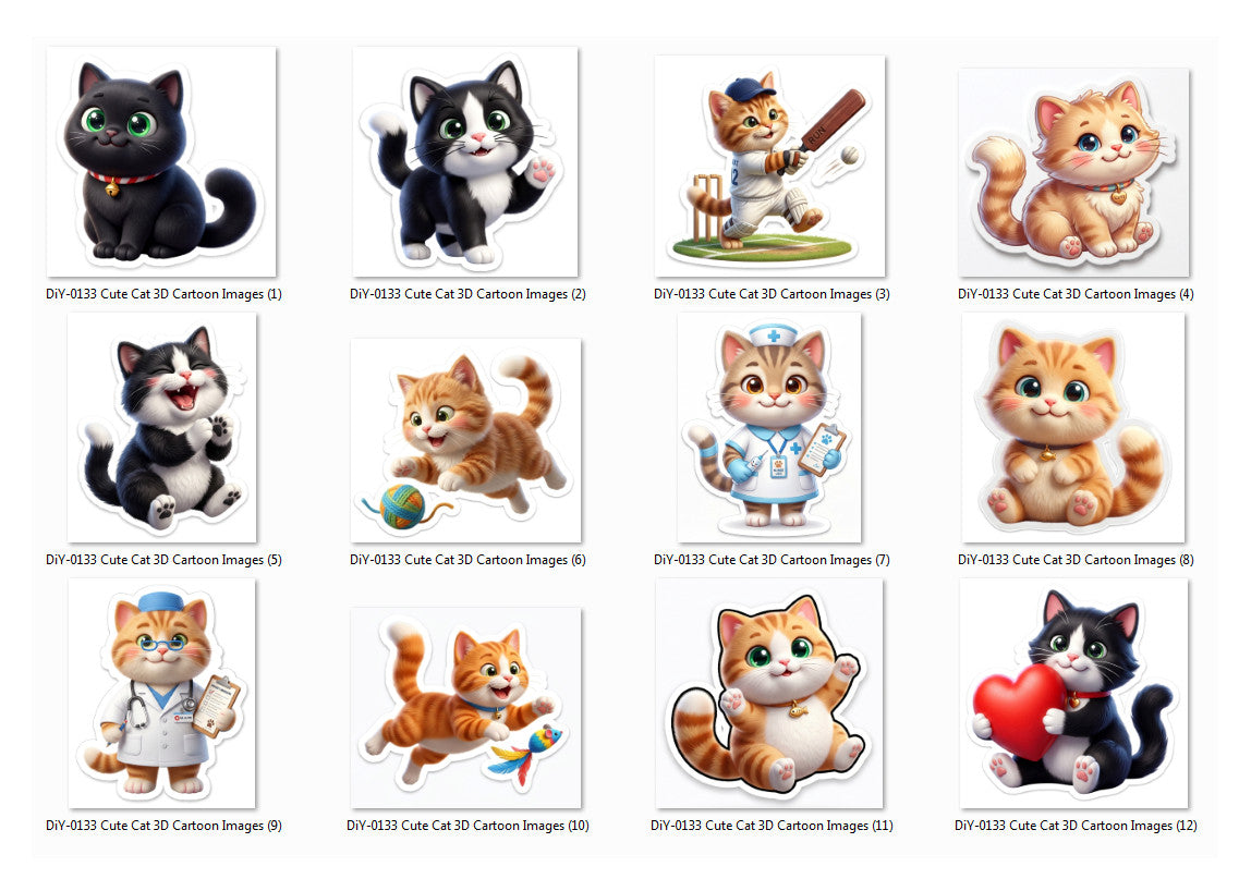 Cute Cat 3D Cartoon Images DiY Art
