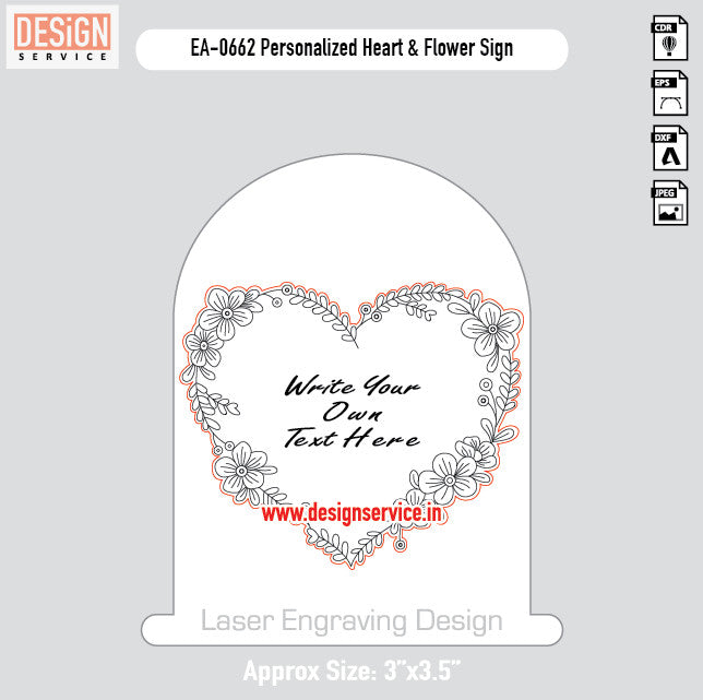 Engraving Design Personalized Heart & Flower Sign