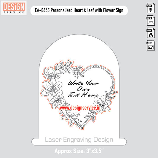 Engraving Design Personalized Heart & leaf with Flower Sign