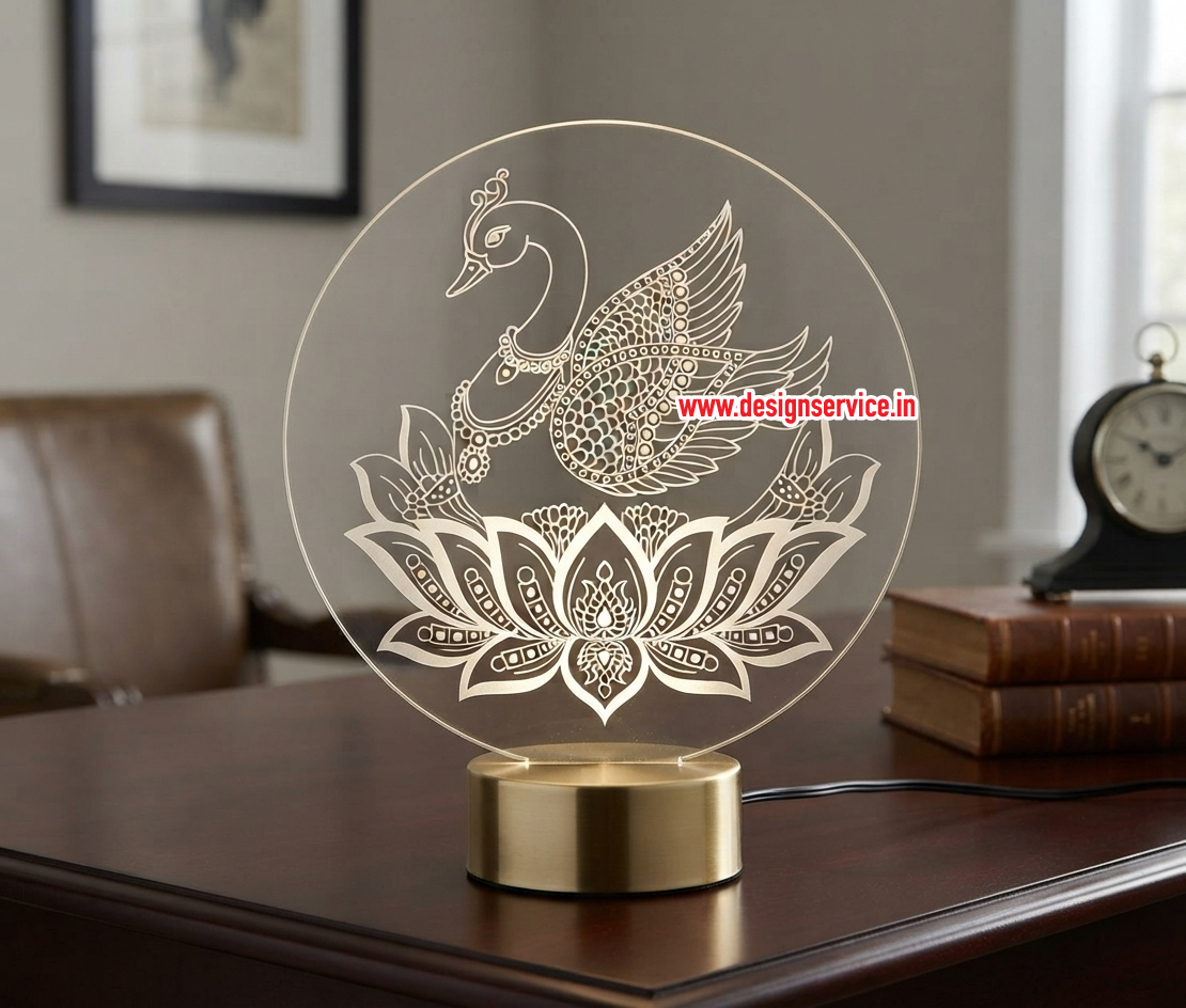 Engraving Design Swan with Lotus