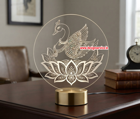 Engraving Design Swan with Lotus