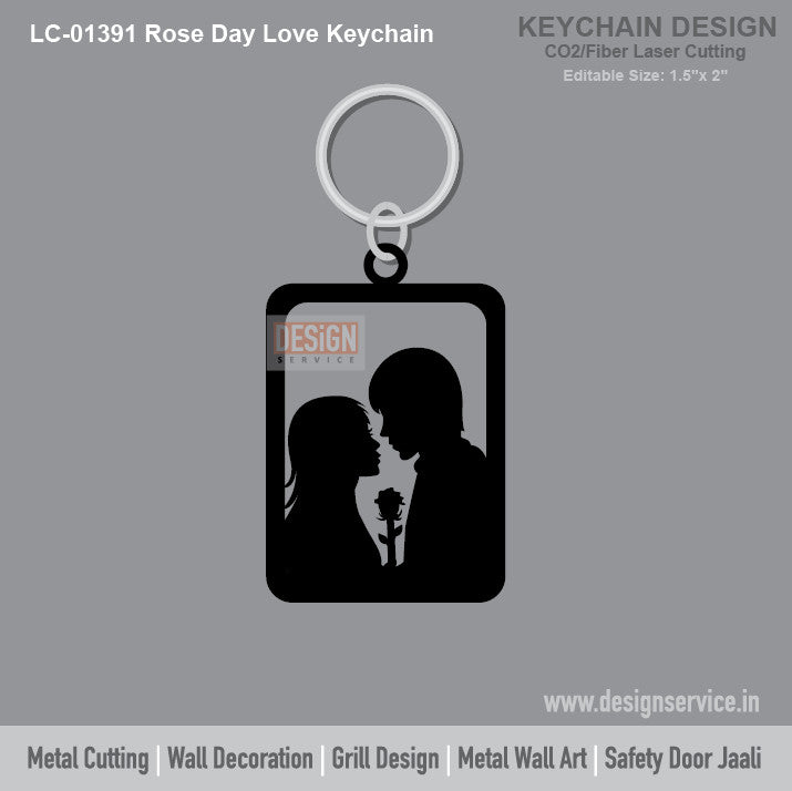 Rose Day Love Keychain Laser Cutting Design