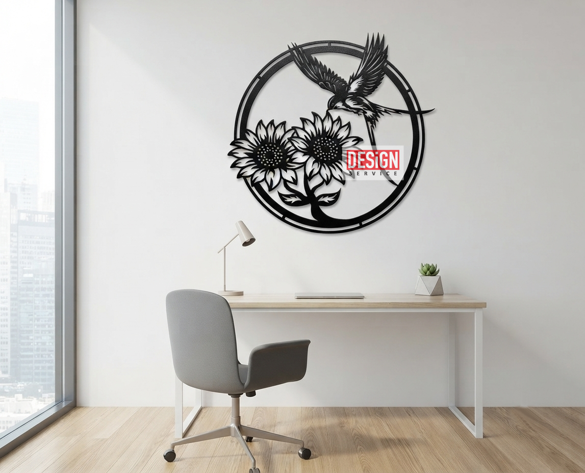Laser Cutting Design Sun Flower with Swallow Bird