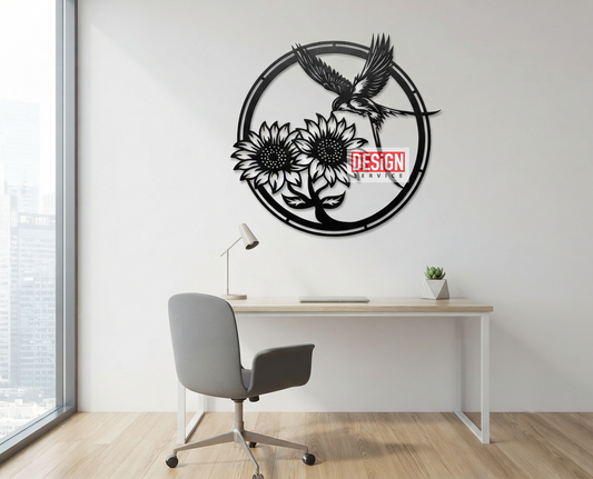 Laser Cutting Design Sun Flower with Swallow Bird