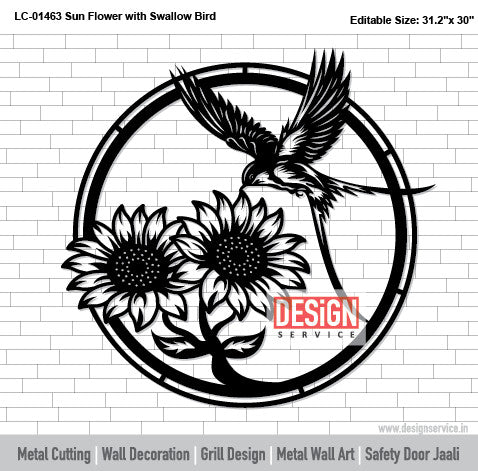 Laser Cutting Design Sun Flower with Swallow Bird