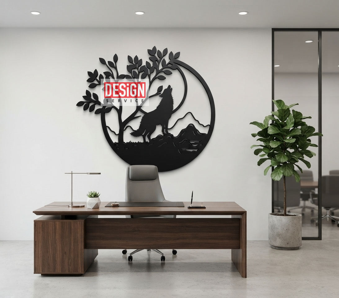 Moon and Wolf Laser Cutting Design