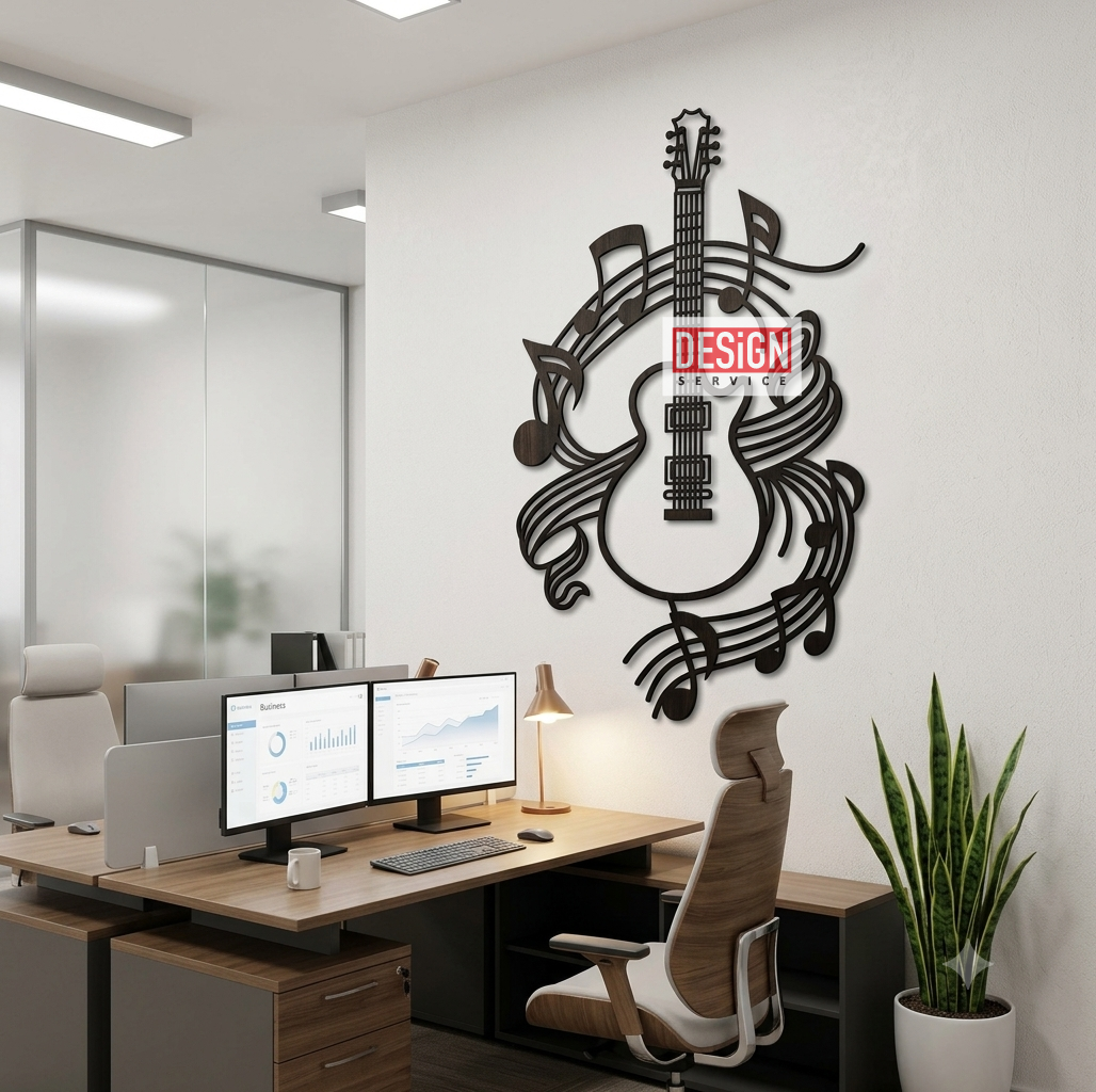 Guitar With Music Laser Cutting Design