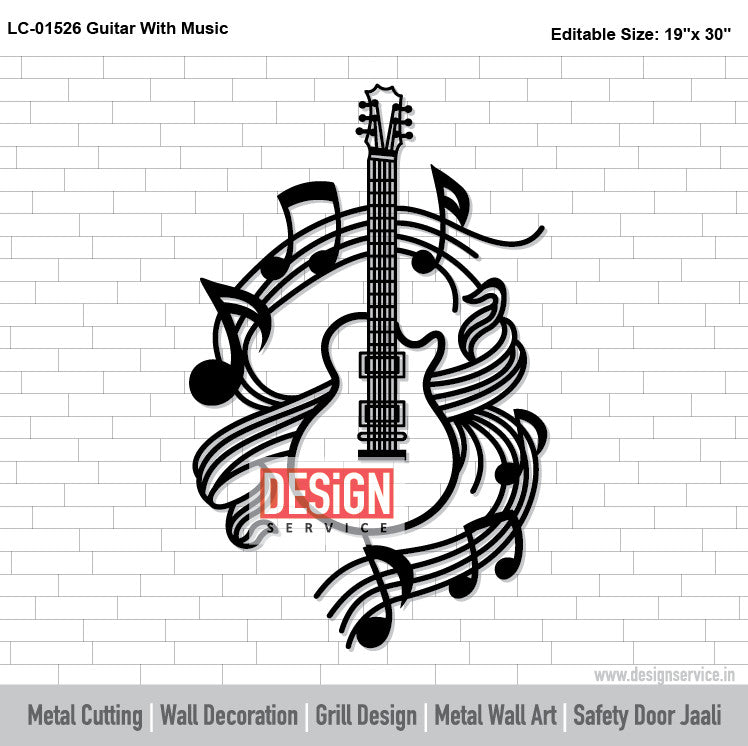 Guitar With Music Laser Cutting Design
