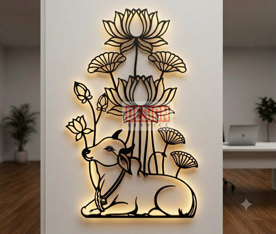Laser Cutting Design Kamdhenu Madhubani Cow