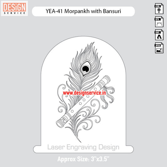 Engraving Design Morpankh with Bansuri